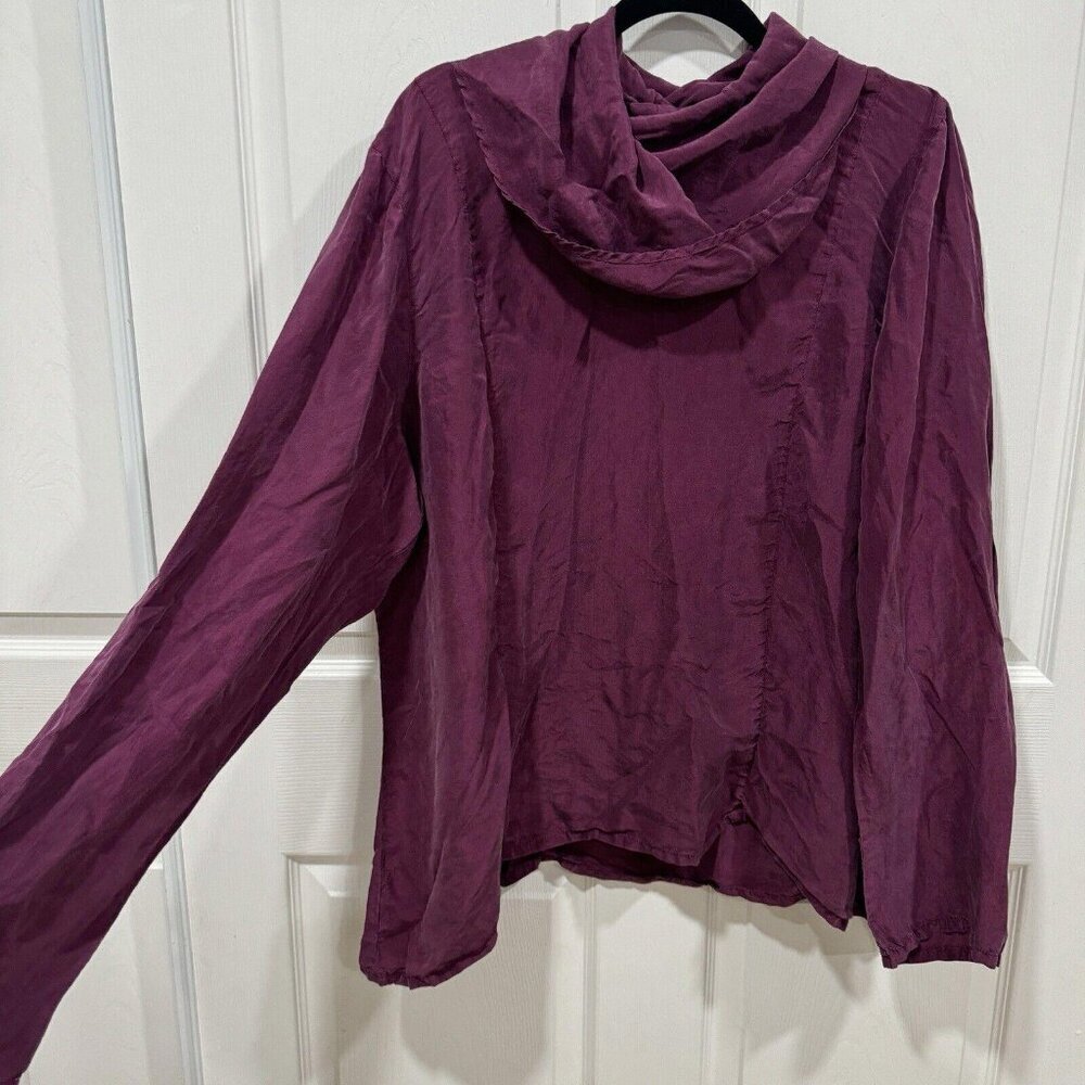 Cocon Commerz PRIVATSACHEN 100% Silk Burgundy Blouse Long Sleeve‎ - Picture 2 of 8